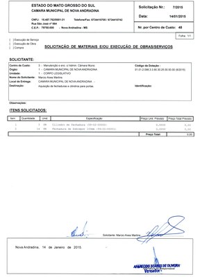 Solicitação 07-2015 - Fechaduras e cilindros para portas