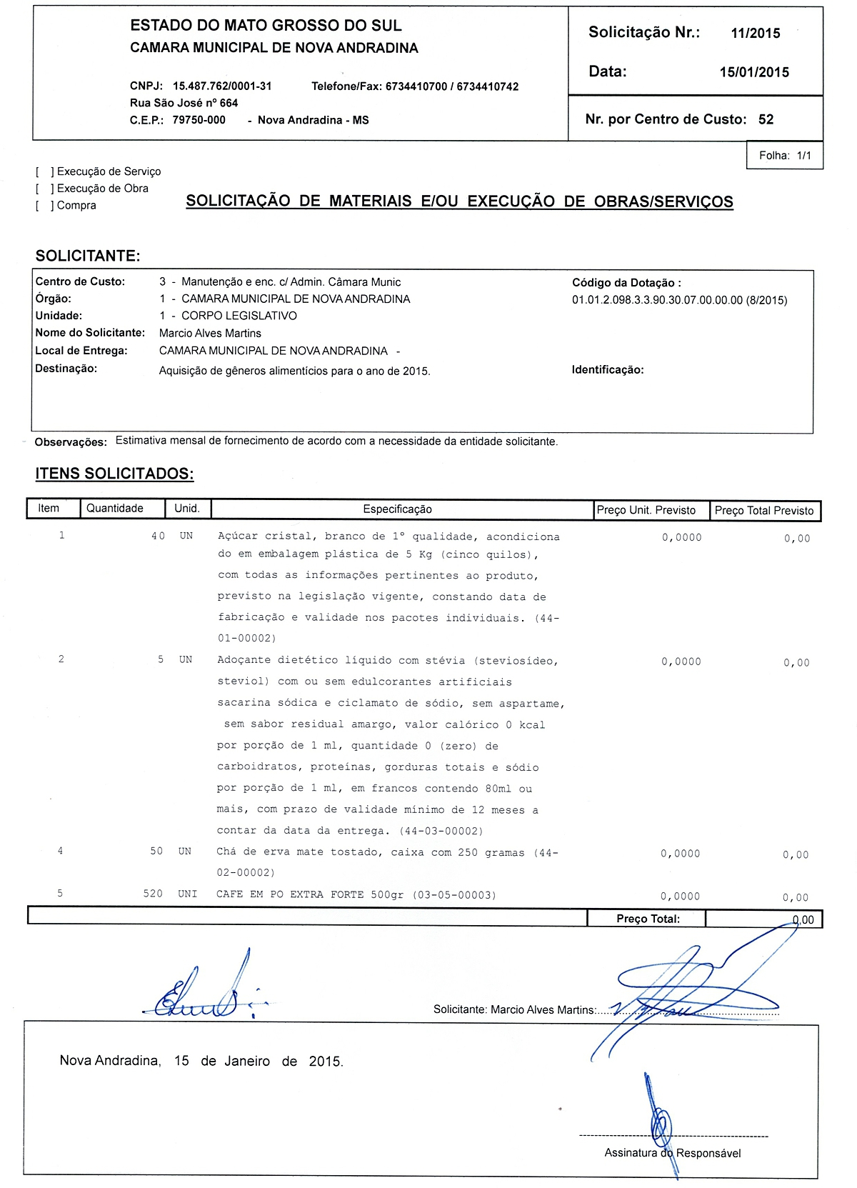 Solicitacao 11-2015 - Gêneros alimentícios