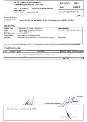 Solicitação 16-2015 - Sistema de calhas para o telhado
