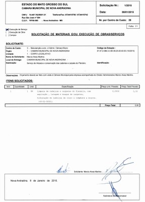 Solicitação 01-2015 - Limpeza de cadeiras do plenário