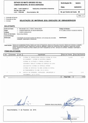 Solicitação 18-2015 - Locação de softwares