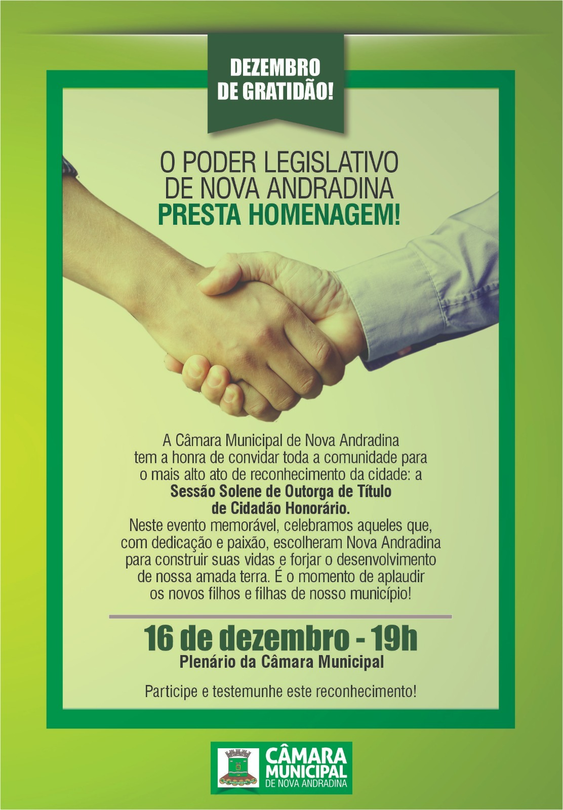 Câmara de Nova Andradina entrega hoje títulos de Cidadão Honorário