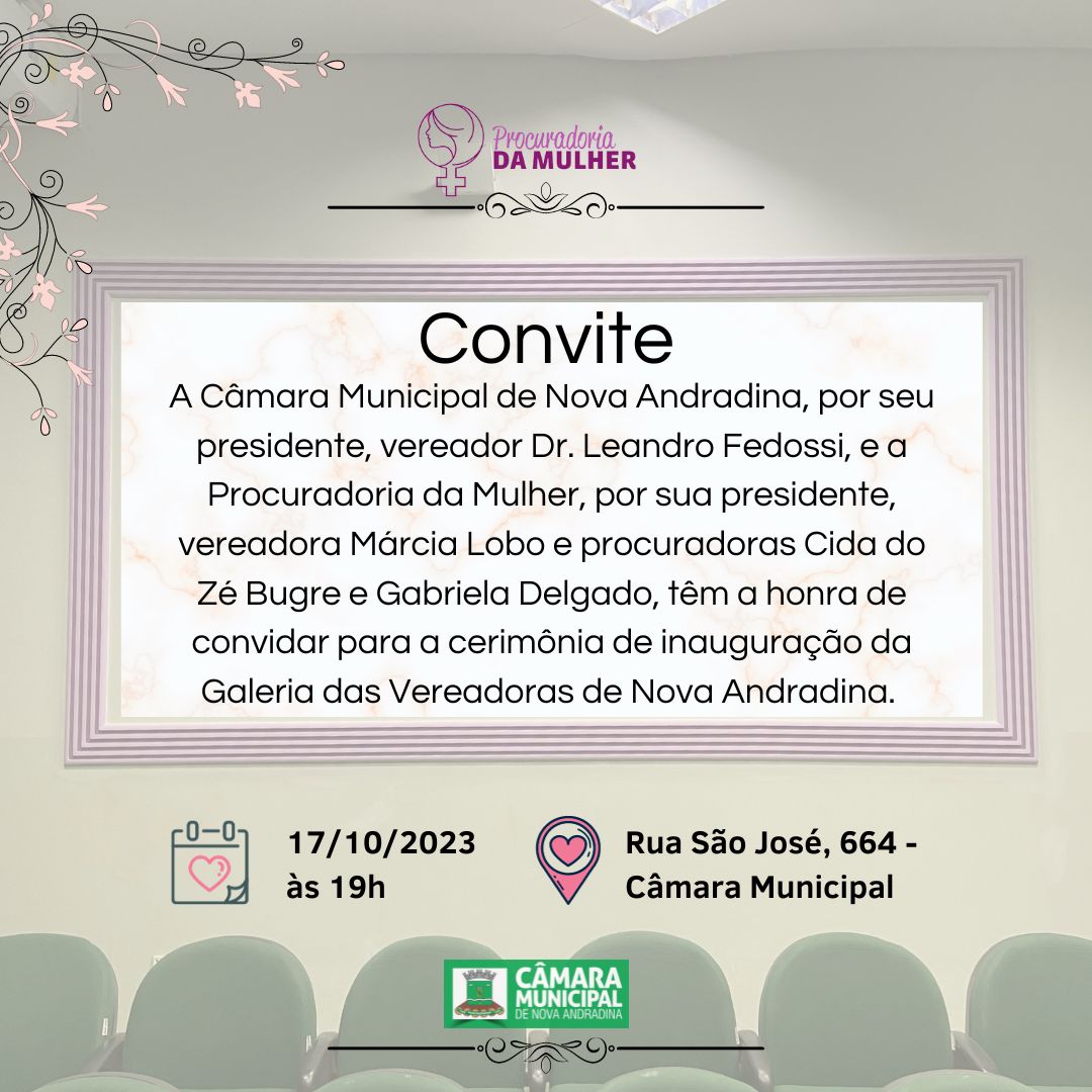 Câmara de Nova Andradina inaugura Galeria das Vereadoras nesta terça-feira (17)