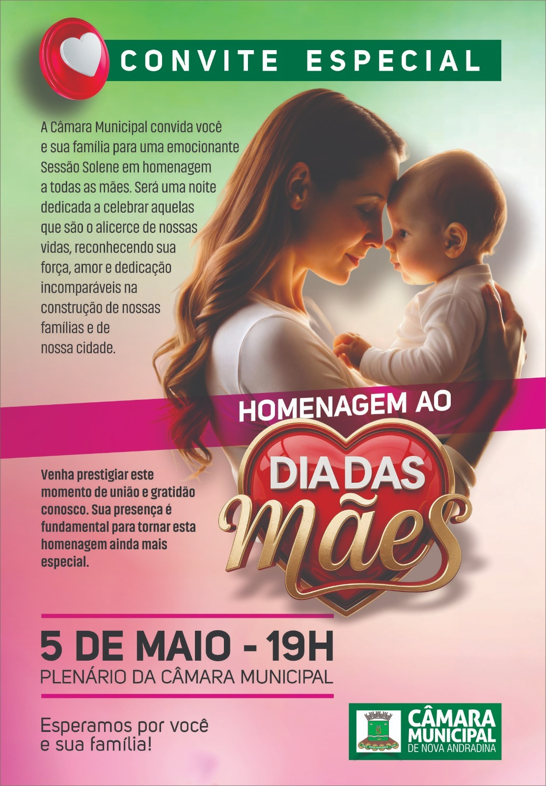 Câmara de Nova Andradina realiza hoje sessão solene em homenagem ao Dia das Mães