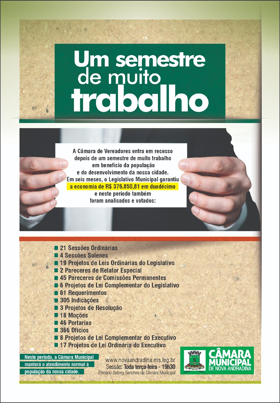Câmara encerra semestre com R$ 376 mil economizados e mais de 400 matérias analisadas