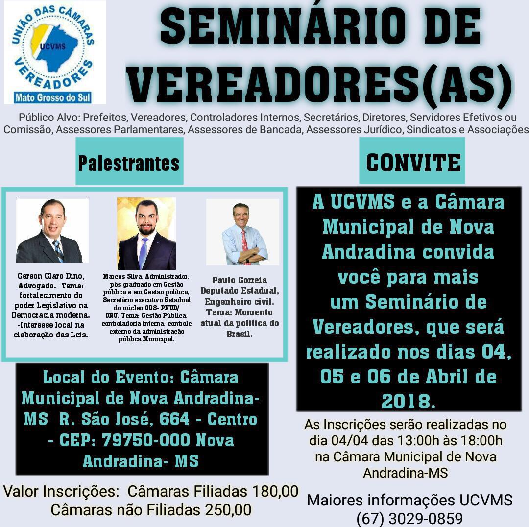 Nova Andradina irá sediar seminário da União das Câmaras de Vereadores de MS